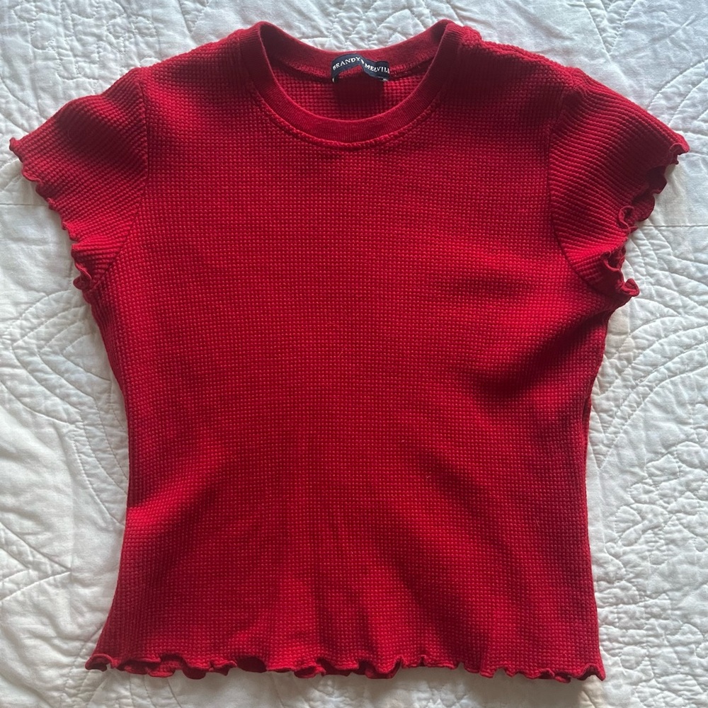 Brandy Melville Red Short Sleeve Ribbed Tee